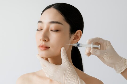 Beautiful Asian Woman Receiving Facial Injection for Aesthetic Cosmetic Procedure