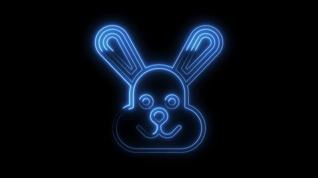 Animated neon rabbit glowing on black background cartoon animal easter symbol