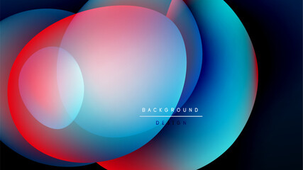 Abstract colorful circles overlap, creating dynamic visual effect. Background is black, design modern, vibrant.