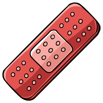 Cartoon style illustration of a single red adhesive bandage with ventilation holes for wound care