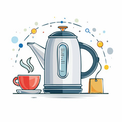 Vector illustration of a modern electric kettle and teapot appliance for boiling water and making hot tea or coffee in the kitchen