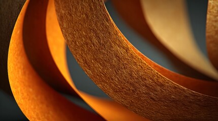 An abstract composition of intricately folded orange ribbon paper, illuminated by dramatic cinematic lighting that creates dynamic shadows and