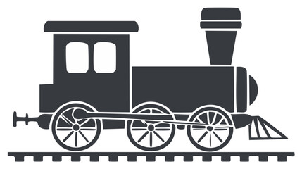 Black Silhouette of a Locomotive Steam Train on Tracks Classic Transportation Icon