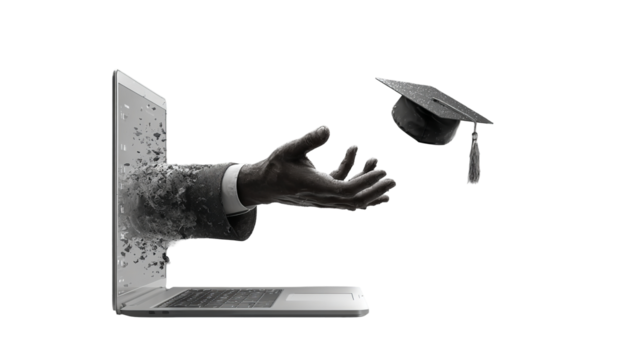 Graduation Online: A Laptop Computer Offering Education and a Mortarboard into the Future