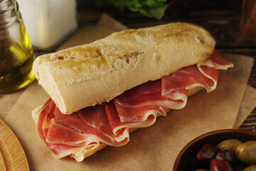 A spanish bocadillo sandwich with jamon	