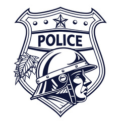 Police Badge with Helmeted Head and Leaves law enforcement