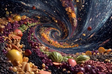 Cosmic Harvest - A Swirling Galaxy of Fruits and Seeds.