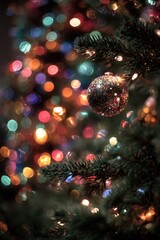 Christmas Tree Ornament with Bokeh Lights.