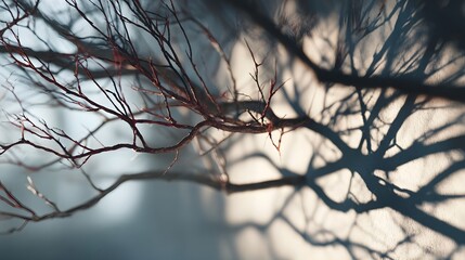 Close-up shadows of tree branches create a dramatic, cinematic lighting effect with sharp contrast.