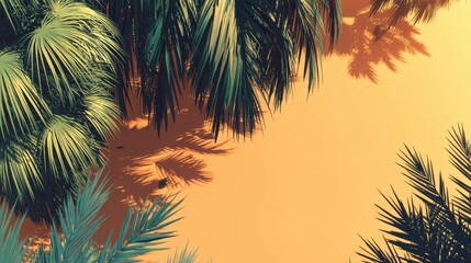 Tropical Summer Palms Abstract Backdrop Shadow of Exotic Plants Nature Photography with Vivid Color and Soft Natural Light