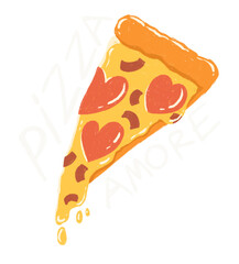 Crayon drawing of a pizza with a heart inside.