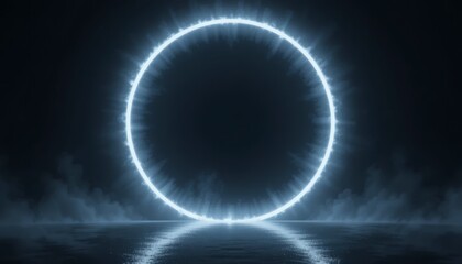 Fototapeta premium A glowing blue circle with smoke on a dark background, creating a mysterious and futuristic atmosphere with a sense of energy and power