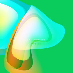 Abstract fluid shapes overlap. Vibrant colors blend, creating dynamic visual effect. Green background enhances designs luminosity.