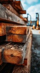 Organized Outdoor Lumber Stacks in Warm Natural Wood Tones
