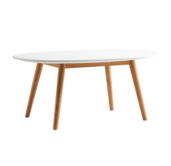 Oval white coffee table with light brown legs