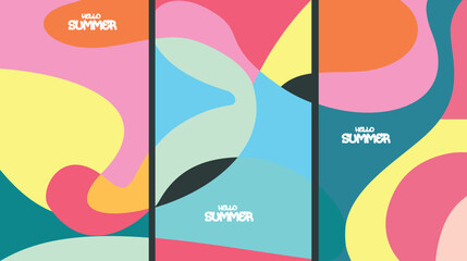 Creative template of summer bright cover, set Abstract Vector Colorful liquid and fluid background, design template geometric style for card or poster, promo, social media, branding.eps10