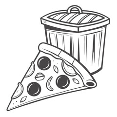 Slice of pepperoni pizza and a trash can illustration