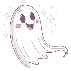 Smiling Ghost Illustration with Pink Sparkles and Dots