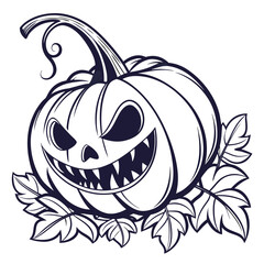 Spooky Halloween Jack O Lantern with Autumn Leaves Outline