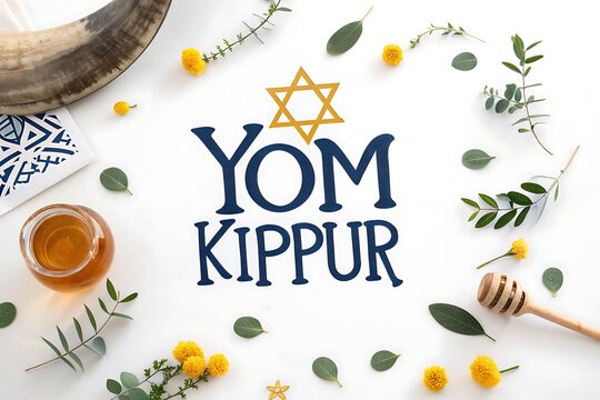 Yom Kippur Greeting With Star Of David And Natural Elements Frame For Holiday Reflection

