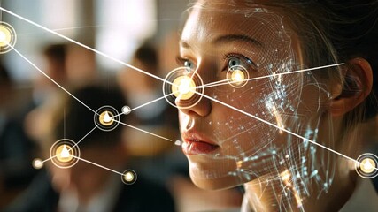 Ai enabled personalized learning, students in futuristic classroom guided by glowing ai holographic teacher. - Powered by Adobe