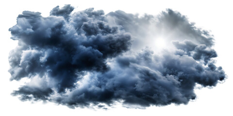 Obraz premium Dramatic dark cumulonimbus storm clouds with bright sun isolated on a transparent background