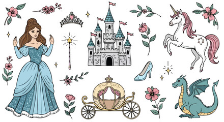 Fairytale Collection Princess, Unicorn, Castle, and Dragon