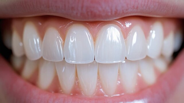 A close up shot of a person's mouth showing off their white teeth, suitable for use in various contexts where a happy expression is needed