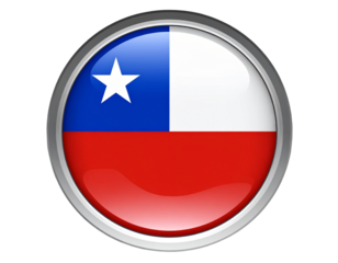 Glossy Round Chile Flag Badge with 3D Shine and Shadow, Isolated on Transparent Background PNG