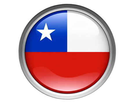 Glossy Round Chile Flag Badge with 3D Shine and Shadow, Isolated on Transparent Background PNG