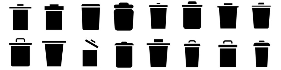 Trash can vector icon set. garbage illustration sign collection. waste logo.