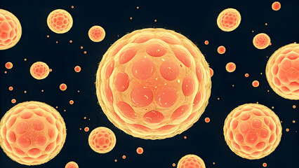 Concept of food diet, longevity, and fiber maxxing. fat cell apoptosis microscopic breakdown medical media illustration