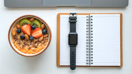 Concept of food diet, longevity, and fiber maxxing. new year s resolution themed image with healthy overnight oats.