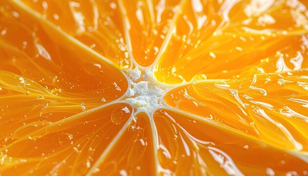 Close Up of Orange Slice with Detailed Texture and Bright Color in Macro Photography Featuring Fruit Detail Freshness and Vivid Orange Hue