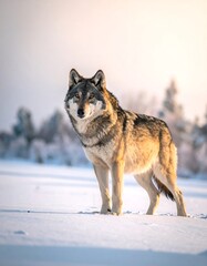 Fototapeta premium Wolf in snowy landscape