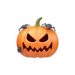 3D Halloween pumpkin with spiders. Perfect for a banner, poster, or greeting card.