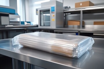 Close Up of Food Packaging Film Being Heat Sealed in a Factory for Fresh Food Storage Solutions