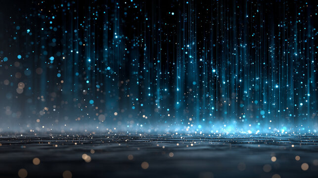 Abstract digital background with cascading blue particles falling vertically. Futuristic and minimal design symbolizing data flow, technology, energy, and motion. Perfect for modern visuals.