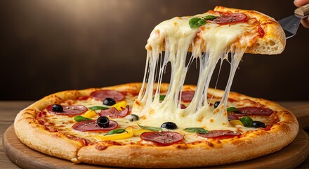 Pepperoni pizza slice with melting cheese