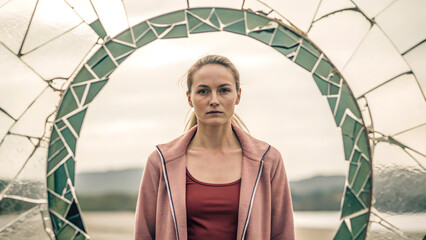 mental health awareness concept for work life balance. woman standing inside a shattered mirror piecing