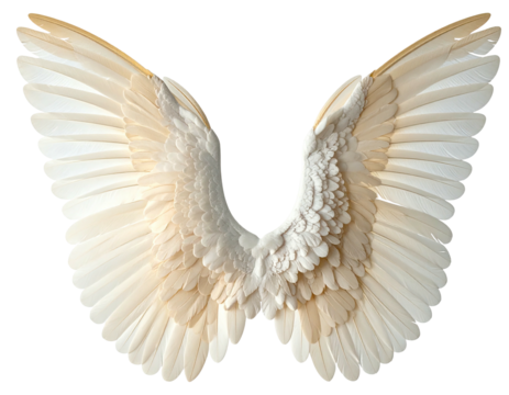 Stunning spread of angelic, white feathered wings against a dark backdrop