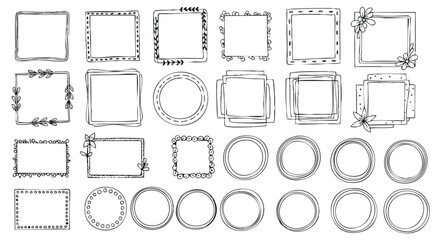 Collection of hand-drawn doodle frames and borders in various shapes. © Ahmad
