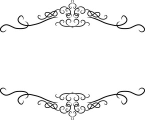 Elegant black swirl divider frame with vintage curves, perfect for invitations, labels, or decor.