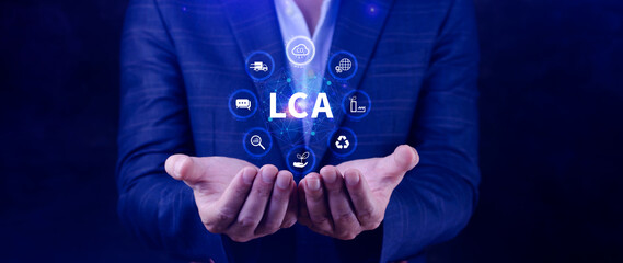 Fototapeta premium LCA, Life cycle assessment concept, ISO LCA standard aims to limit climate change, Methodology for assessing environmental impacts associated on value chain product.