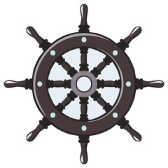 Isolated dark wood boat steering wheel with eight handles nautical themed vector