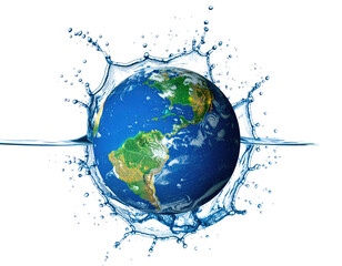 Earth globe centered in splash of water, depicting environmental awareness