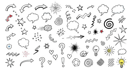 Doodle Elements Collection Arrows, Stars, Speech Bubbles, and Various Hand-Drawn Design Elements