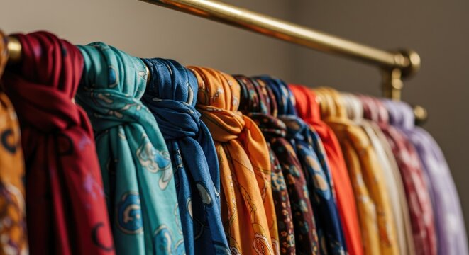 Colorful Scarves Hanging on a Rack