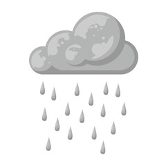 Vector illustration of a dark gray rain cloud with multiple falling raindrops, symbolizing rainy weather, gloomy skies, and precipitation in a cartoon style.