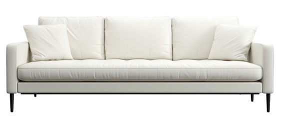 A three-seat white sofa with simple, clean lines